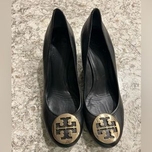 Tory Burch Black Leather Wedges